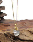 Baikalla "Hulu" 18K Yellow Gold Icy White Jadeite Jade Pendant W/ Natural Diamonds & Fox Bail