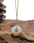 Baikalla "Ping An Kou" (Good Luck Button) 18K Yellow Gold Natural Icy White & Yellow Jadeite Jade Pendant W/ Heart Bail