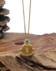 Baikalla "Ping An Kou" 18K Yellow Gold Brown-ish Yellow Jadeite Jade Pendant W/ Natural Diamonds & Imperial Green Jade