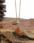 Baikalla "Lucky Fish" 18K Yellow Gold Orange-Red & White Jadeite Jade Pendant W/ Natural Diamonds