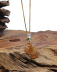 Baikalla "Lucky Fish" 18K Yellow Gold Orange-Red & White Jadeite Jade Pendant W/ Natural Diamonds