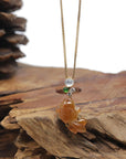 Baikalla "Lucky Fish" 18K Yellow Gold Orange-Red & White Jadeite Jade Pendant W/ Natural Diamonds