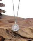 Baikalla "Double Ping An Kou" (Good Luck Button) 18K White Gold Natural Icy White Jadeite Jade Pendant W/ Natural Diamonds