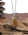 Baikalla "Ruyi" 18K White Gold Natural Icy Orange-Red Jadeite Jade Pendant W/ Natural Diamonds & Imperial Green Jade