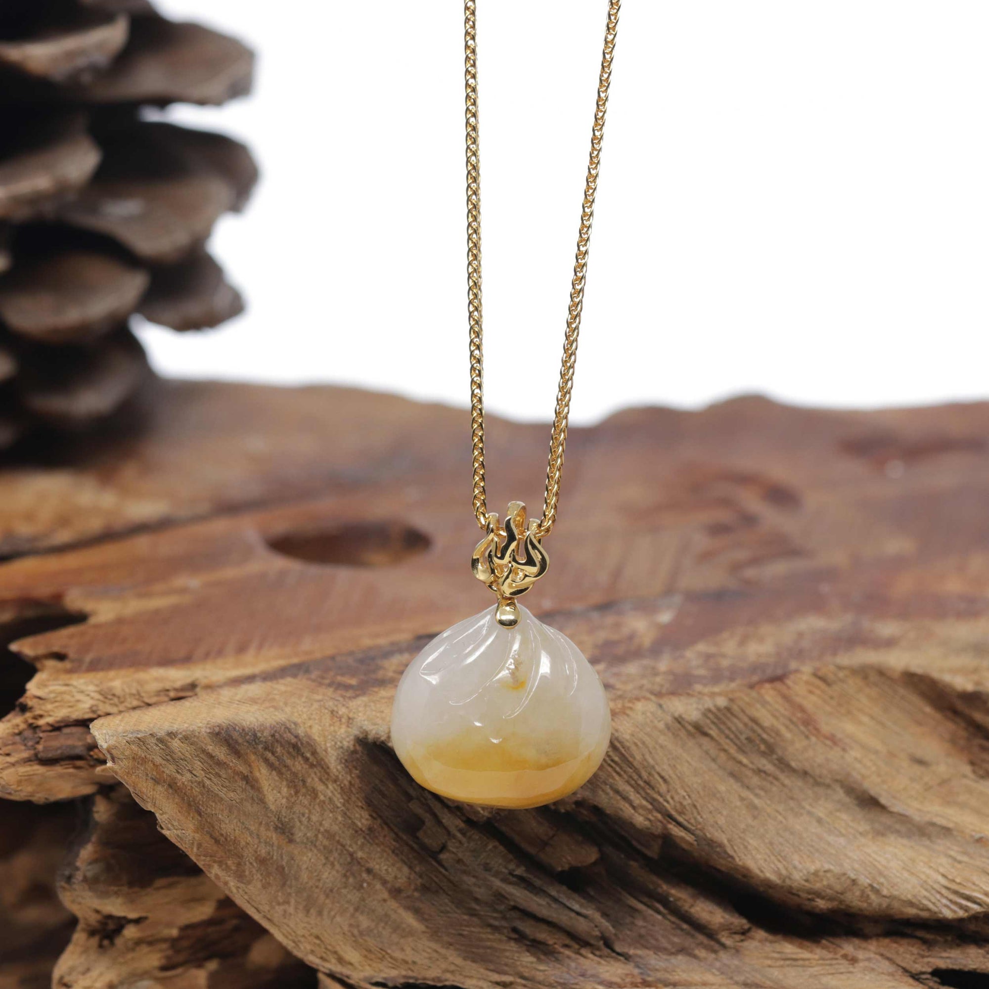 Baikalla "Bao" 18K Yellow Gold White &amp; Yellow Jadeite Jade Pendant