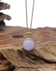 Baikalla 18K Yellow Gold Natural Vixen Lavender Jadeite Jade Round Pendant W/ Natural Diamonds