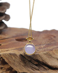 Baikalla 18K Yellow Gold Natural Vixen Lavender Jadeite Jade Round Pendant W/ Natural Diamonds