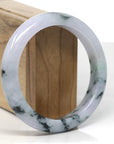 Baikalla Light Lavender W/ Deep Blue-Green Flowers Jadeite Jade "Half Round" Bangle Bracelet (60.8mm) 
