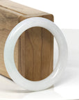 Baikalla White W/ Light Green Patch "Traditional Round" Jadeite Jade Bangle Bracelet (51.5mm) 