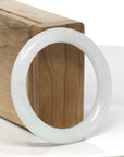 Baikalla White W/ Light Green Patch "Traditional Round" Jadeite Jade Bangle Bracelet (51.5mm) 