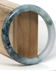 Baikalla Deep Blue-Green Flowers W/ White Patch Jadeite Jade "Half Round" Bangle Bracelet (63.1mm) 