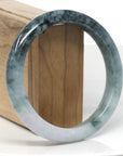 Baikalla Deep Blue-Green Flowers W/ White Patch Jadeite Jade "Half Round" Bangle Bracelet (63.1mm) 