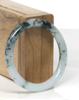 Baikalla White-Green W/ Deep Blue-Green Flowers "Traditional Round" Jadeite Jade Bangle Bracelet (53.2mm) 