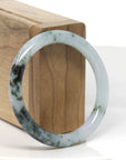 Baikalla White-Green W/ Deep Blue-Green Flowers "Traditional Round" Jadeite Jade Bangle Bracelet (53.2mm) 
