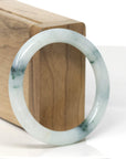 Baikalla White W/ Deep Blue-Green Flowers "Traditional Round" Jadeite Jade Bangle Bracelet (52.4mm) 