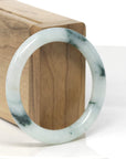 Baikalla White W/ Deep Blue-Green Flowers "Traditional Round" Jadeite Jade Bangle Bracelet (52.4mm) 
