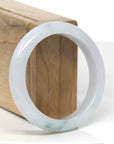 Baikalla White-Green W/ Blue-Green Flower Patches Jadeite Jade "Half Round" Bangle Bracelet (55.7mm) 