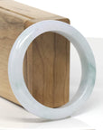 Baikalla White-Green W/ Blue-Green Flower Patches Jadeite Jade "Half Round" Bangle Bracelet (55.7mm) 
