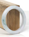 Baikalla White-Green W/ Blue-Green Flower Patches Jadeite Jade "Half Round" Bangle Bracelet (55.7mm) 