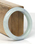 Baikalla Light Green W/ Blue-Lavender Patches Jadeite Jade "Half Round" Bangle Bracelet (54.8mm) 