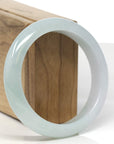 Baikalla Light Icy Blue-Green W/ White Patch Jadeite Jade "Half Round" Bangle Bracelet (58.3mm) 