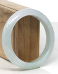 Baikalla Light Icy Blue-Green W/ White Patch Jadeite Jade "Half Round" Bangle Bracelet (58.3mm) 