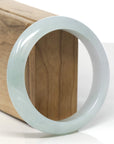 Baikalla Light Icy Blue-Green W/ White Patch Jadeite Jade "Half Round" Bangle Bracelet (58.3mm) 