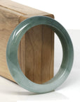 Baikalla Deep Oil-Green W/ Light Green Patch Jadeite Jade "Half Round" Bangle Bracelet (54.7mm) 