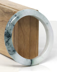 Baikalla White-Green W/ Deep Blue-Green Flower Patches Jadeite Jade "Half Round" Bangle Bracelet (57mm) 