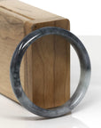 Baikalla Black Wuji W/ White Patch Jadeite Jade "Half Round" Bangle Bracelet (54.6mm) 