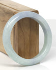 Baikalla Light Green W/ Blue-Lavender Patches Jadeite Jade "Half Round" Bangle Bracelet (55.6mm) 