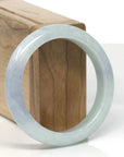Baikalla Light Green W/ Blue-Lavender Patches Jadeite Jade "Half Round" Bangle Bracelet (55.6mm) 