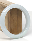 Baikalla White-Green Jadeite Jade "Half Round" Bangle Bracelet (60.5mm) 