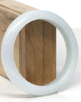 Baikalla White-Green Jadeite Jade "Half Round" Bangle Bracelet (60.5mm) 