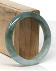 Baikalla Deep Oil-Green W/ Icy Light Green Patch Jadeite Jade "Half Round" Bangle Bracelet (56mm) 