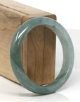 Baikalla Deep Oil-Green W/ Icy Light Green Patch Jadeite Jade "Half Round" Bangle Bracelet (56mm) 