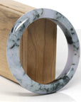 Baikalla Natural Light Lavender W/ Deep Blue-Green Flowers Jadeite Jade "Half Round" Bangle Bracelet (60.7mm) 