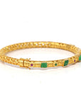 Baikalla 18ky Gold & Natural Imperial Green Jadeite Jade Bangle W/ Colorful Gems