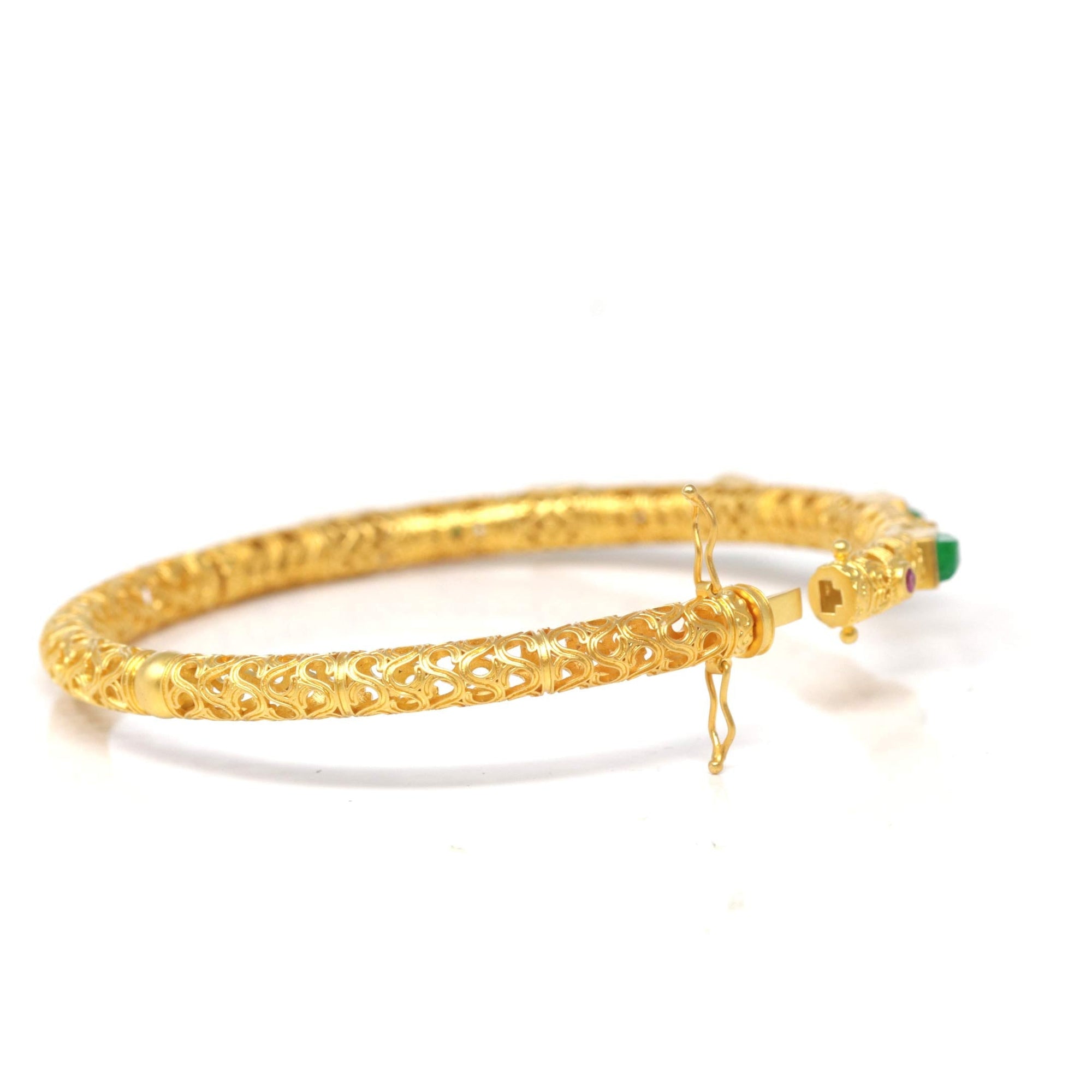 Baikalla 18ky Gold &amp; Natural Imperial Green Jadeite Jade Bangle W/ Colorful Gems