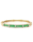 High-End Natural Imperial Green Jadeite Jade 18ky Gold "Bamboo" Bangle Bracelet W/ Natural Diamonds