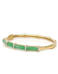 High-End Natural Imperial Green Jadeite Jade 18ky Gold "Bamboo" Bangle Bracelet W/ Natural Diamonds