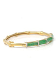 High-End Natural Imperial Green Jadeite Jade 18ky Gold "Bamboo" Bangle Bracelet W/ Natural Diamonds