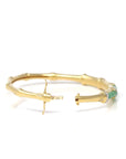High-End Natural Imperial Green Jadeite Jade 18ky Gold "Bamboo" Bangle Bracelet W/ Natural Diamonds
