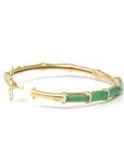 High-End Natural Imperial Green Jadeite Jade 18ky Gold "Bamboo" Bangle Bracelet W/ Natural Diamonds