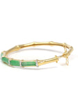 High-End Natural Imperial Green Jadeite Jade 18ky Gold "Bamboo" Bangle Bracelet W/ Natural Diamonds