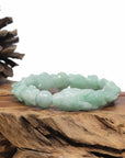 Baikalla Natural Light Apple-Green Jadeite Jade "Dragon" Bead Bracelet