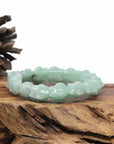 Baikalla Natural Light Apple-Green Jadeite Jade "Dragon" Bead Bracelet