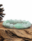 Baikalla Natural Light Apple-Green Jadeite Jade "Dragon" Bead Bracelet