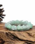 Baikalla Natural Light Apple-Green Jadeite Jade "Dragon" Bead Bracelet