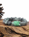 Baikalla Natural Apple-Green & Black Wuji Jadeite Jade "Dragon" Bead Bracelet